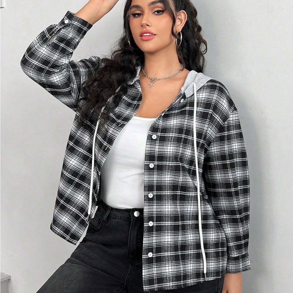 SHEIN Monochrome Plaid Hoodie